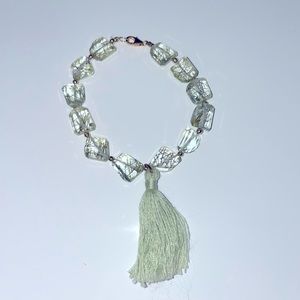 Gorgeous green bracelet w gold fleck accents and tassel